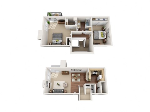 A floor plan of a two-story house with a living room, kitchen, and bedrooms.